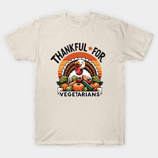 Thankful For Vegetarian Thanksgiving Dark Words Design T-Shirt